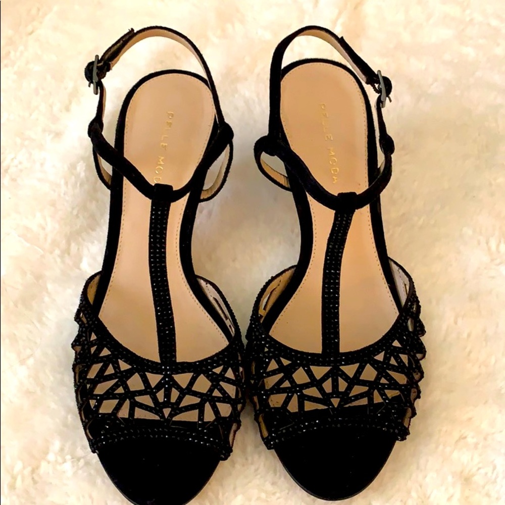 Pelle Moda Jeweled Kid Suede Evening Kitten Heels
